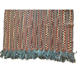 Handmade Mile a Minute Crochet Throw Blanket with Fringe 44"x72" Soft Pastels